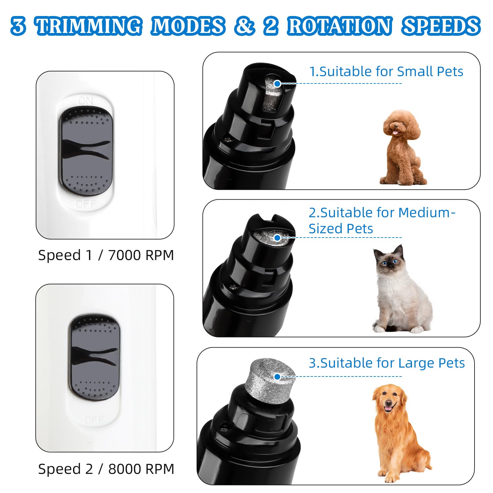 CRIVERY lijadora para uñas con tres puertos de lijado, precisión para perros.