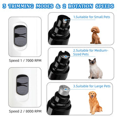 CRIVERY lijadora para uñas con tres puertos de lijado, precisión para perros.