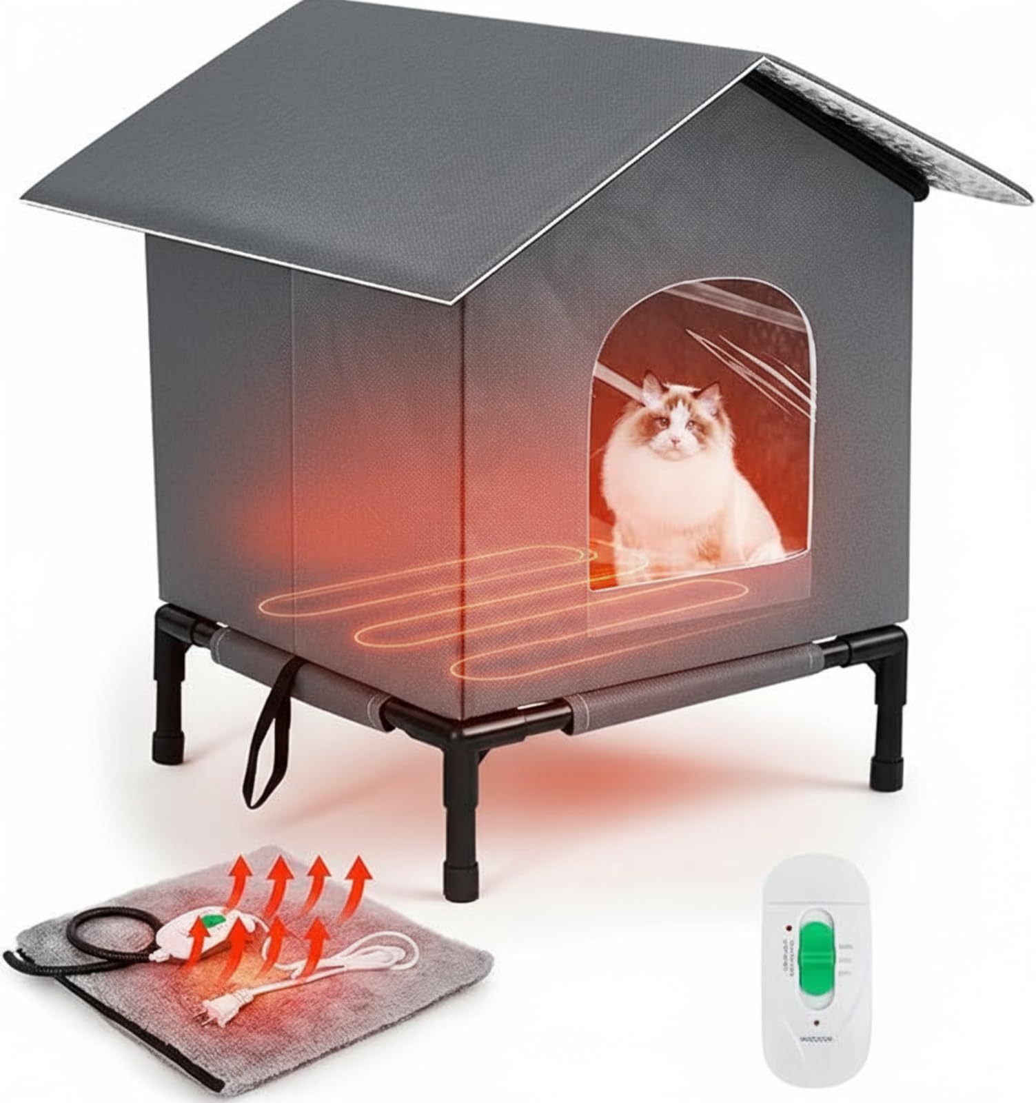 CroBlissful casa de gato caliente exterior, refugio cálido y resistente al agua