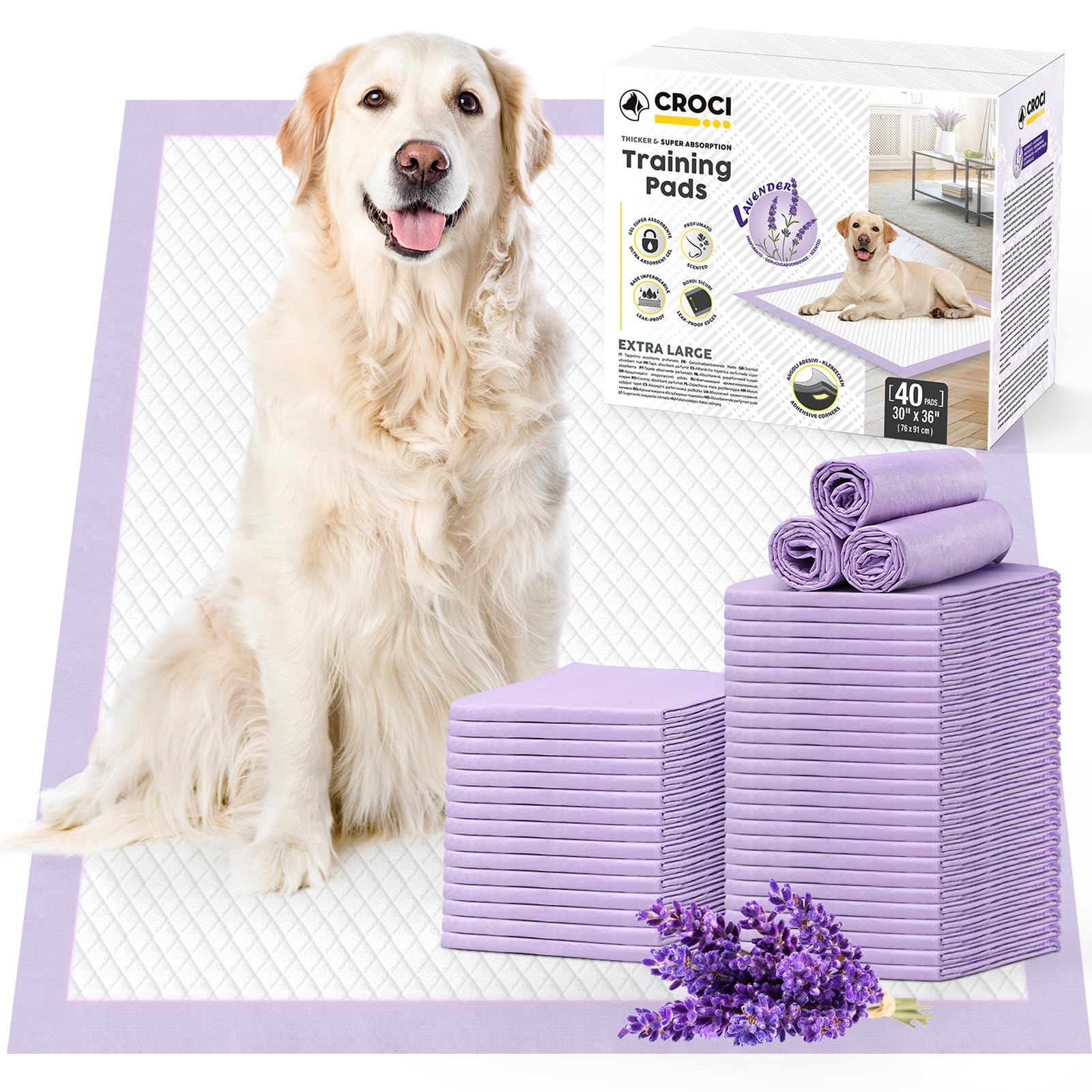 Croci pads extra grandes 30x36in para perros grandes, absorción y protección del piso.