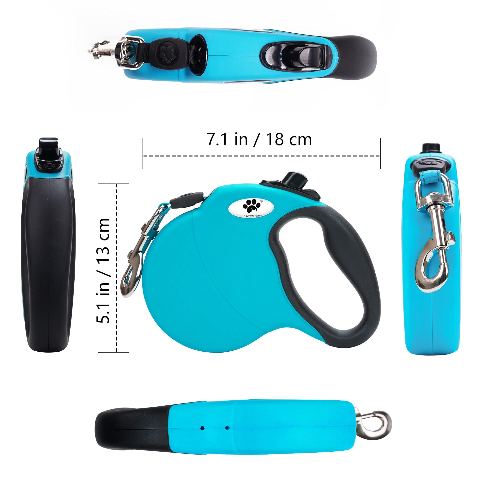 CROWN PAWS guía de cinta 360 grados, evita enredos durante caminatas.