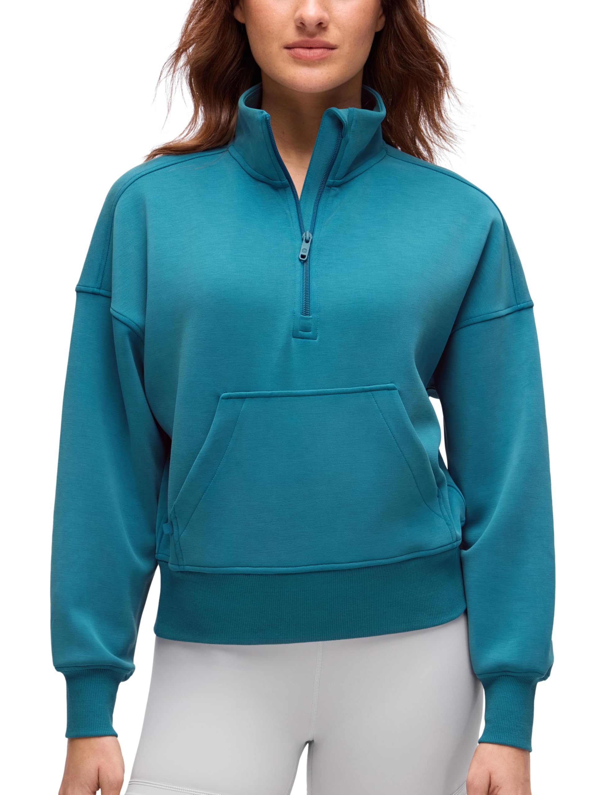 CRZ YOGA SoftAura: sudadera azul hawaiano con cremallera media para entrenamientos diarios.