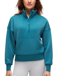 CRZ YOGA SoftAura: sudadera azul hawaiano con cremallera media para entrenamientos diarios.