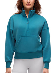 CRZ YOGA SoftAura sudadera con mitad cremallera y cuello embudo, ideal para abrigarse al salir.