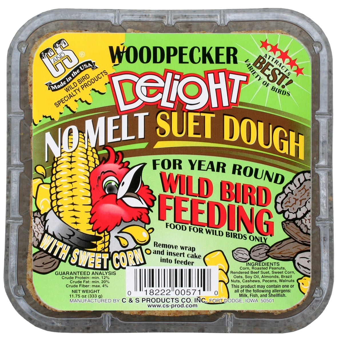 C&S Woodpecker Delight, caja del producto, ideal para alimentar aves durante todo el año.