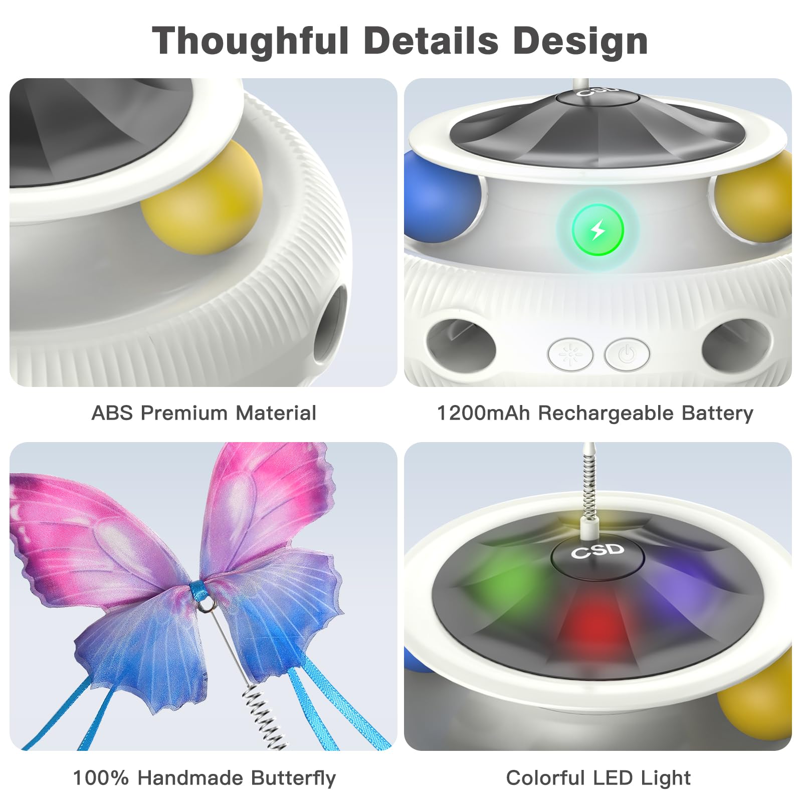 CSD Juguete con batería interna recargable, compañero duradero para gatos.