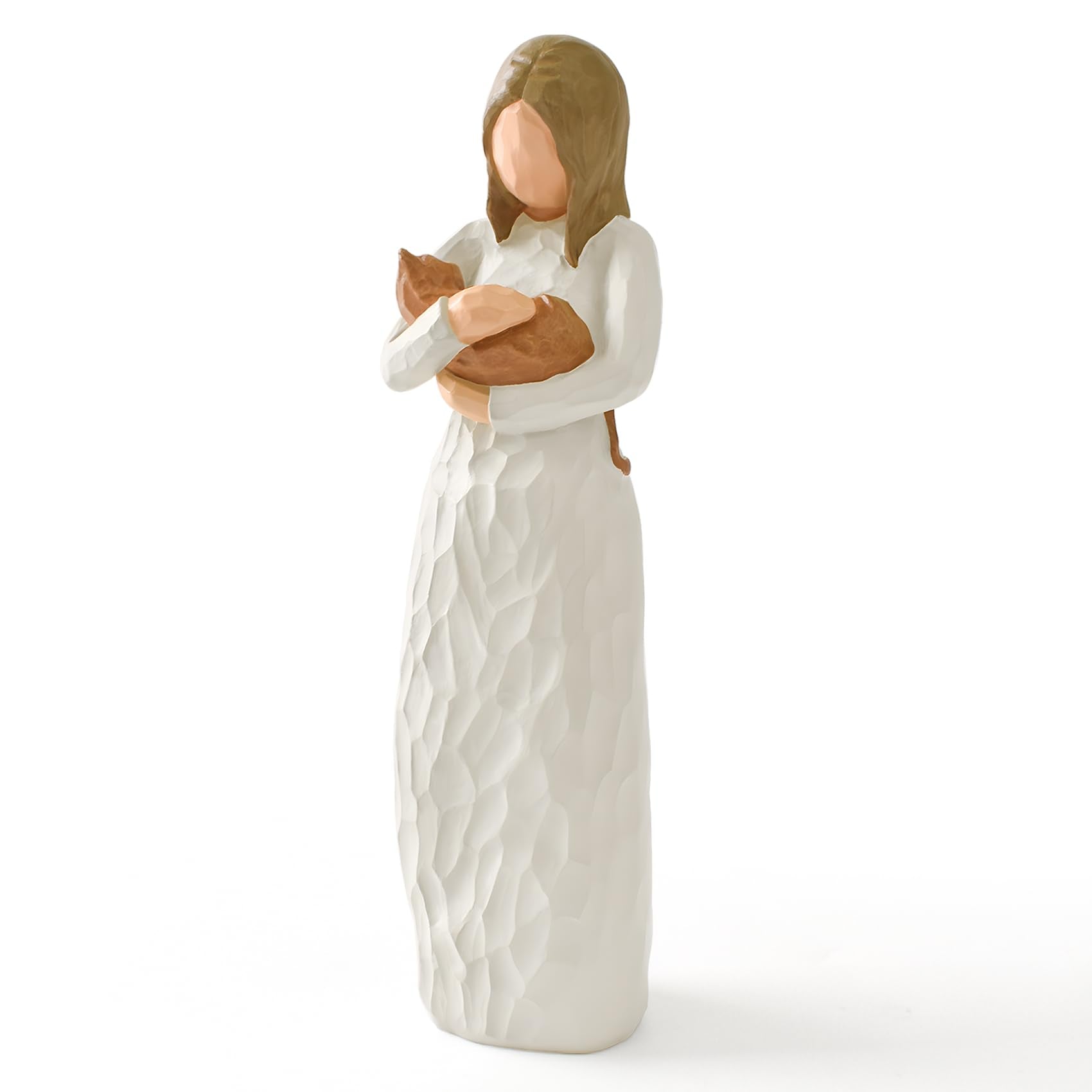 Cuayaes figura gato naranja en brazos, regalo emotivo para amantes de gatos.