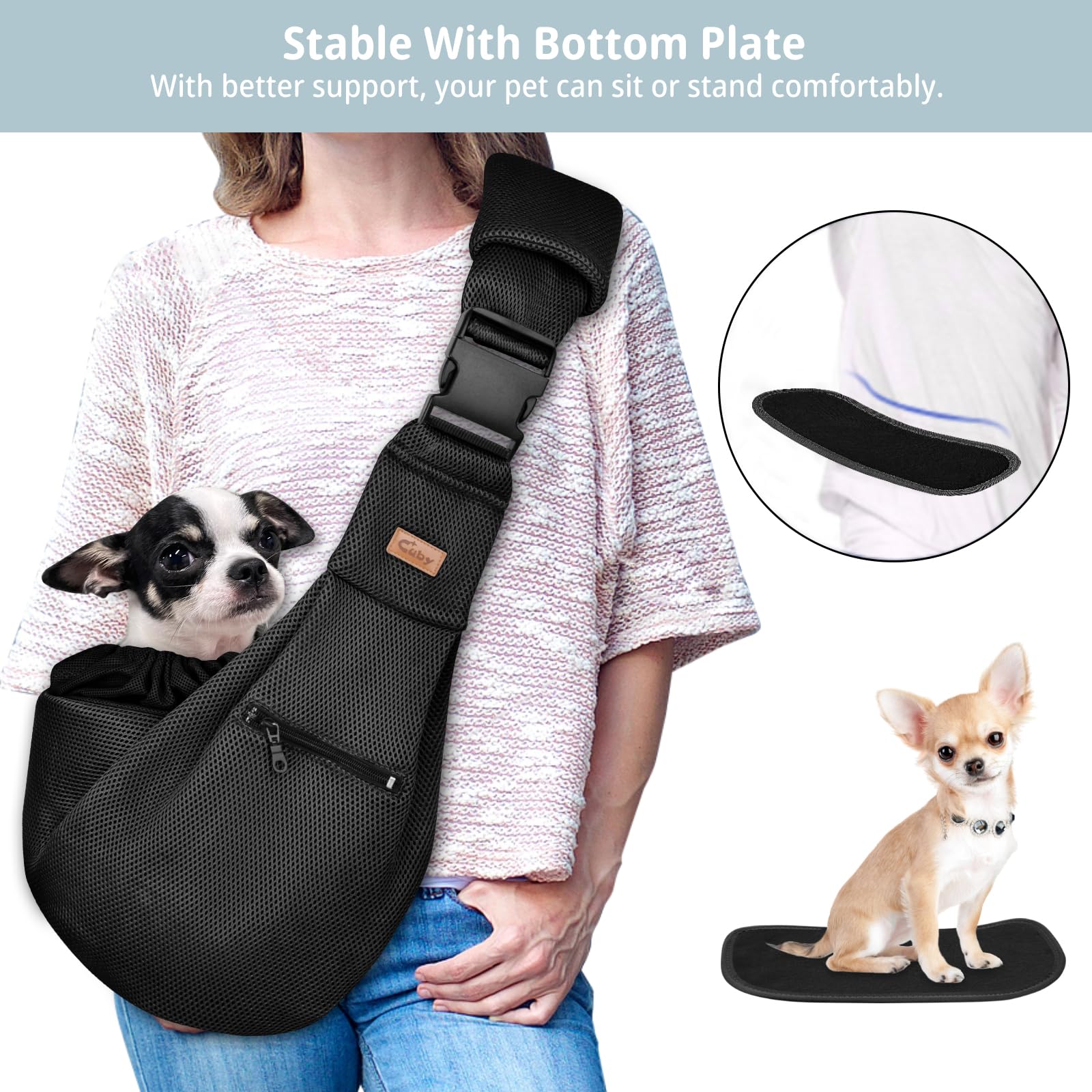 Cuby portador con hebilla de ajuste para adaptar la silueta y caminar cómodo.