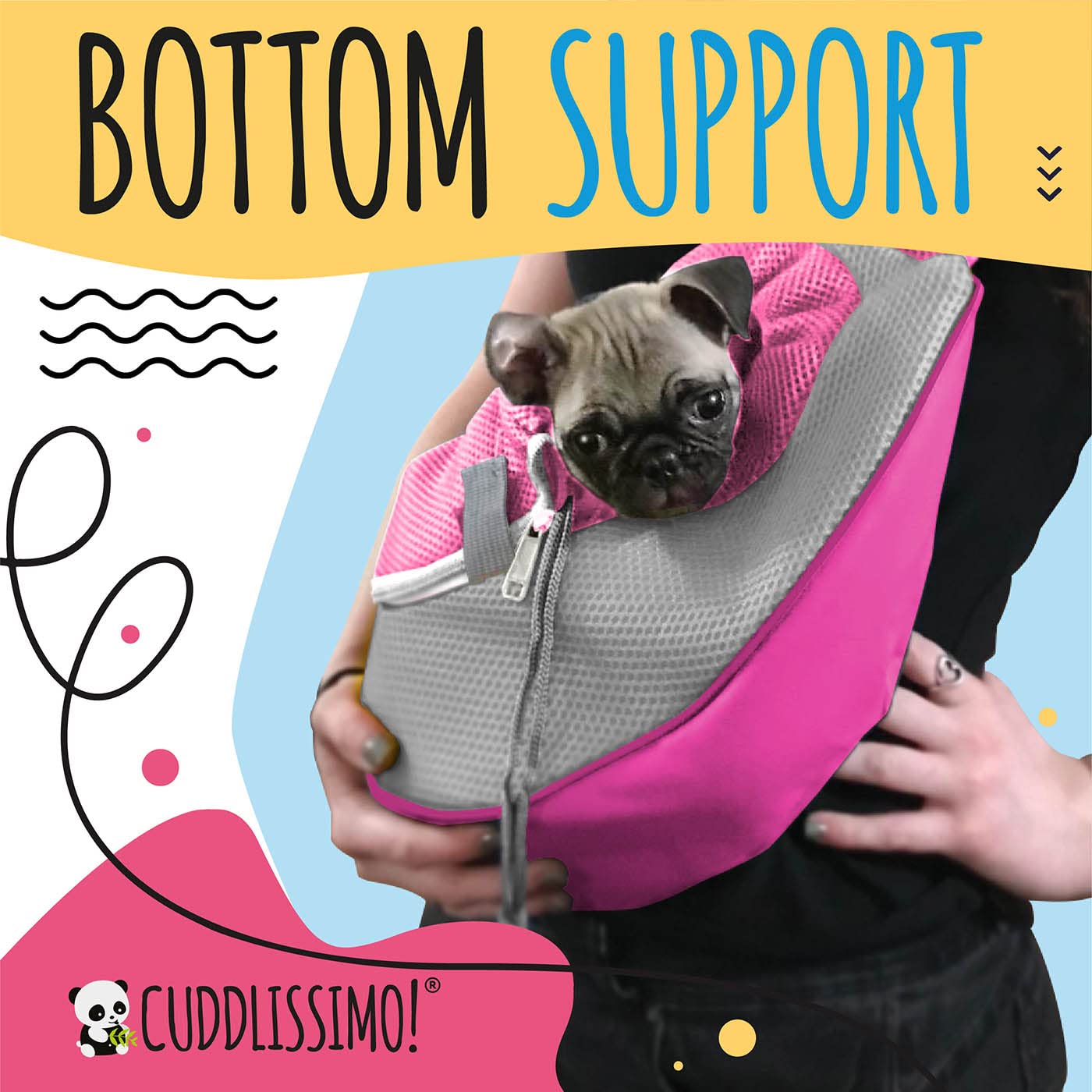 Cuddlissimo portabebé capacidad de hasta 12 libras para mascotas pequeñas.
