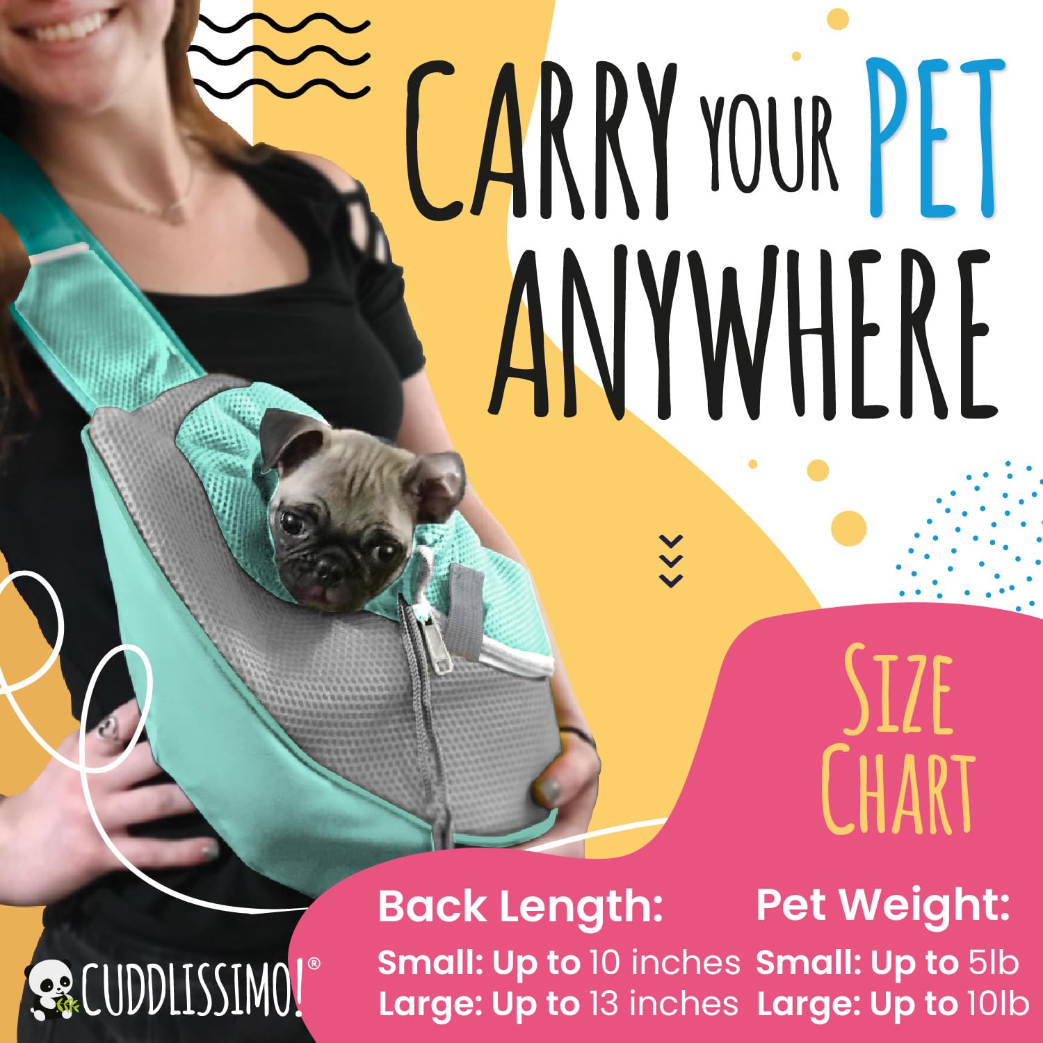 Cuddlissimo! apertura frontal-teal: acceso seguro para mascotas pequeñas