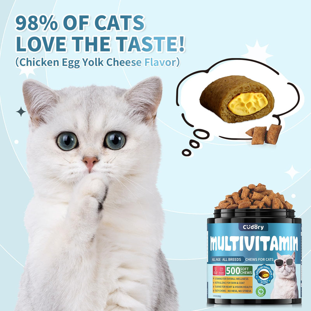 Cudory multivitamínico para gatos, chews suaves con centro relleno.