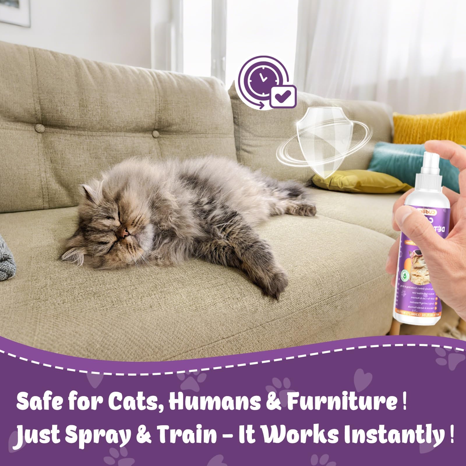 Cudory para entrenamiento de hábitos de gatos mediante spray disuasor