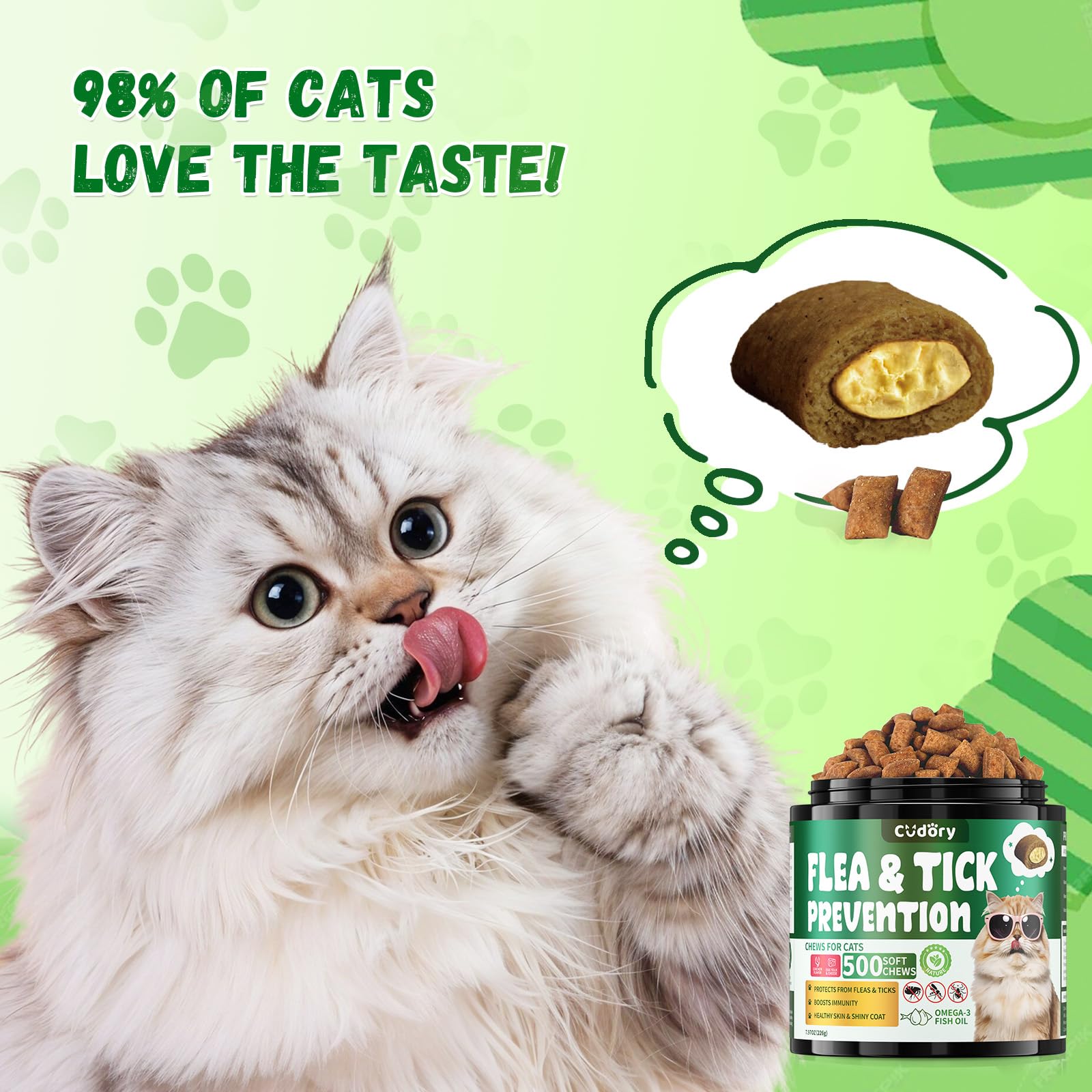 Cudory masticables para gatos con sabor a pollo, fáciles de aceptar