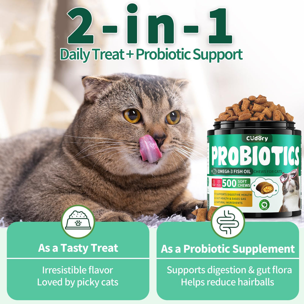 Cudory probióticos para gatos: apoyo digestivo y alivio ocasional del estreñimiento