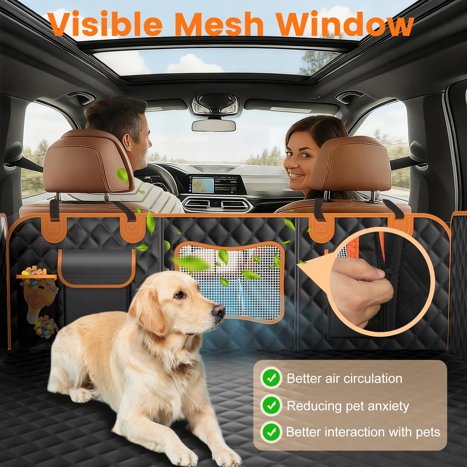 CUIOFREE ventana de malla facilita ver al perro y mejora la circulación de aire.