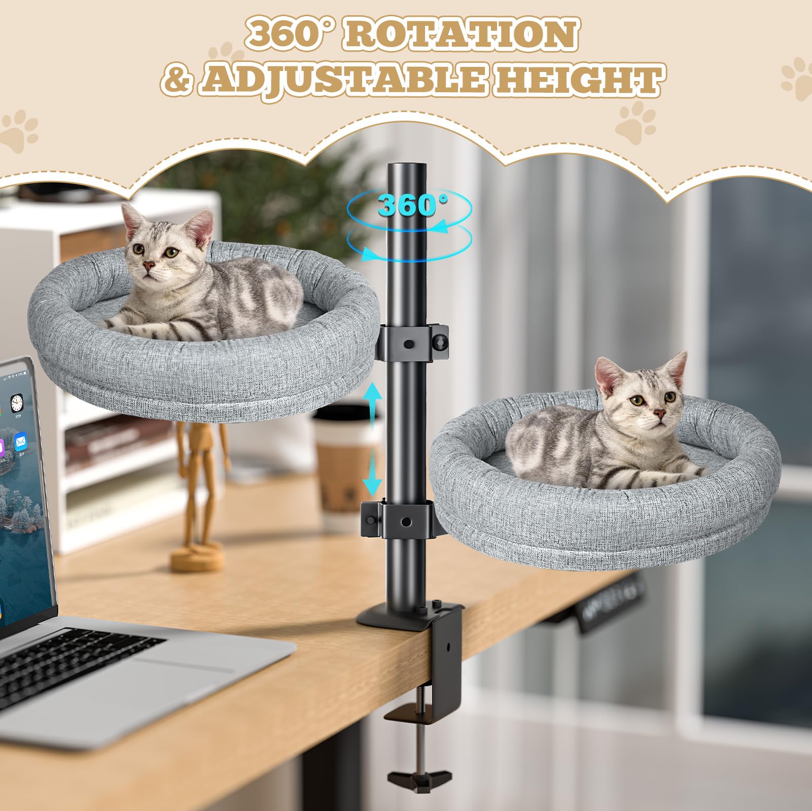 Cuipingoo cama gatos rotación 360: mirar alrededor sin levantarte