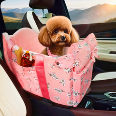 Cullaby asiento consola para perro, vista frontal, comodidad y seguridad en viajes.