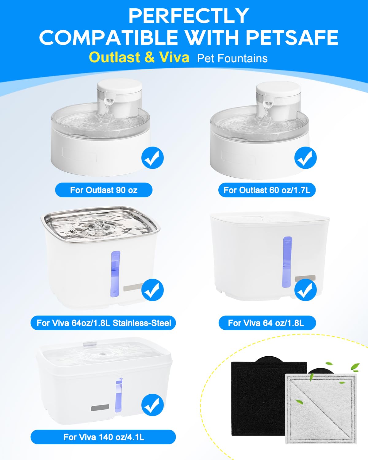 Cunina filtro de carbono para PetSafe Outlast, reduce olores y mejora el sabor del agua.