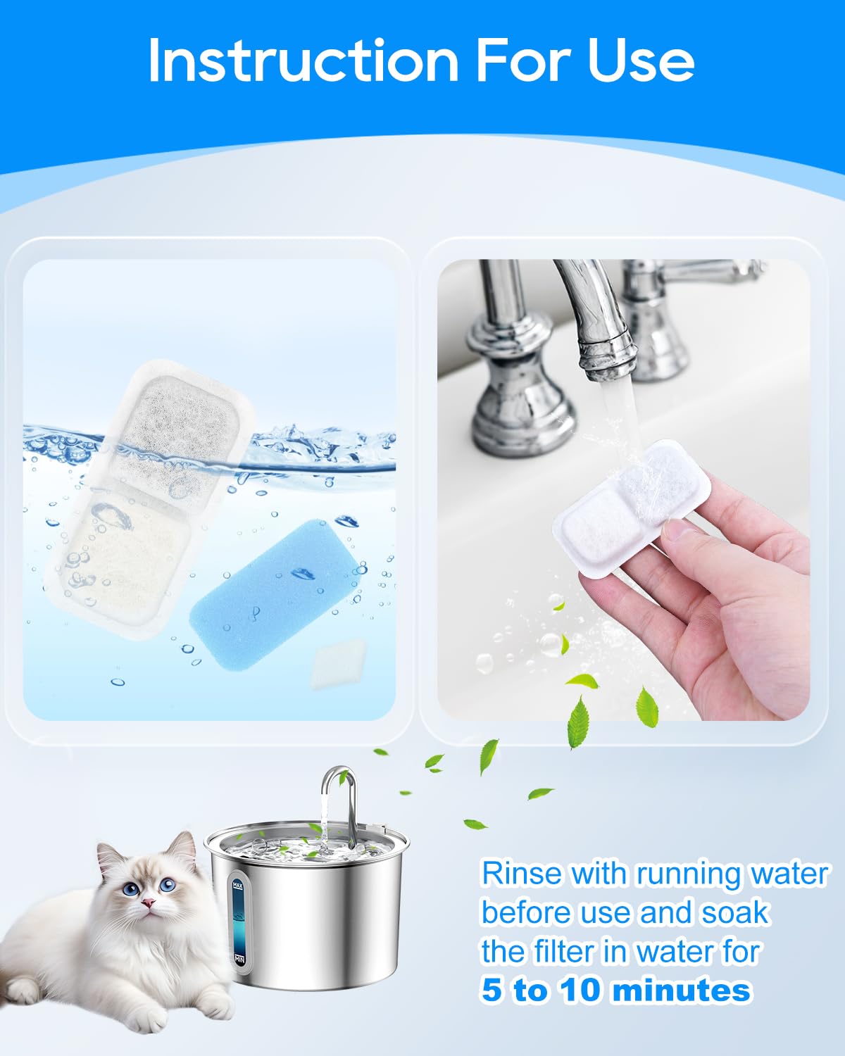 Cunina prefiltrado para fuente de gatos: ayuda a preparar el agua para un uso seguro