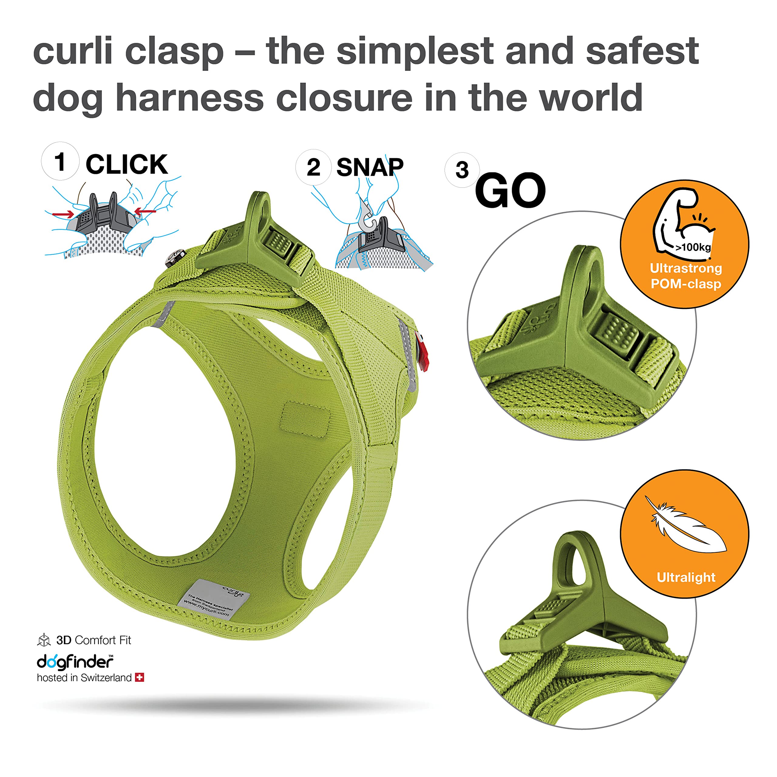 Curli Vest Harness Clasp con hebilla reforzada y malla de aire