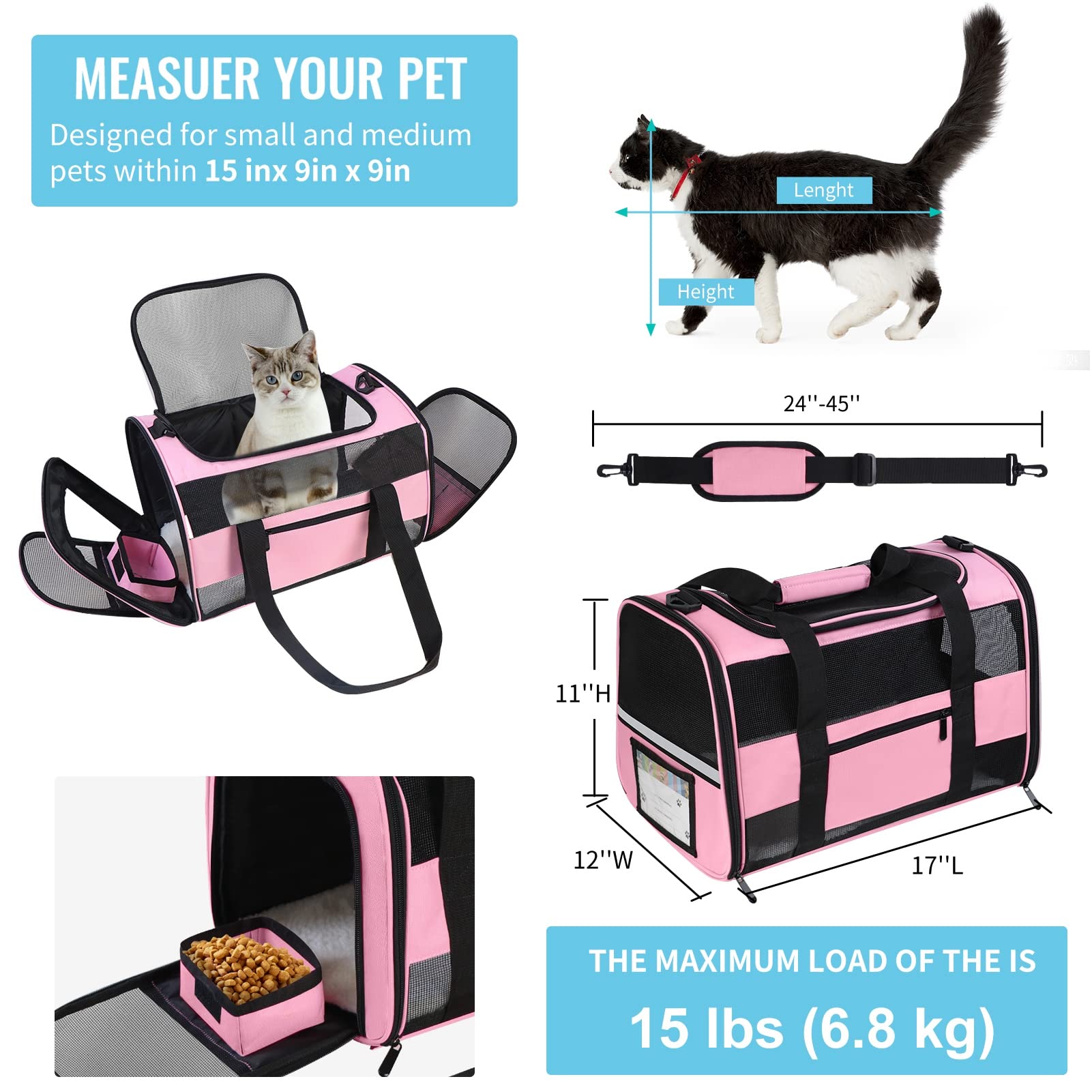 CUSSIOU transportín para mascotas, aprobado para aerolíneas, viaje seguro en cabina