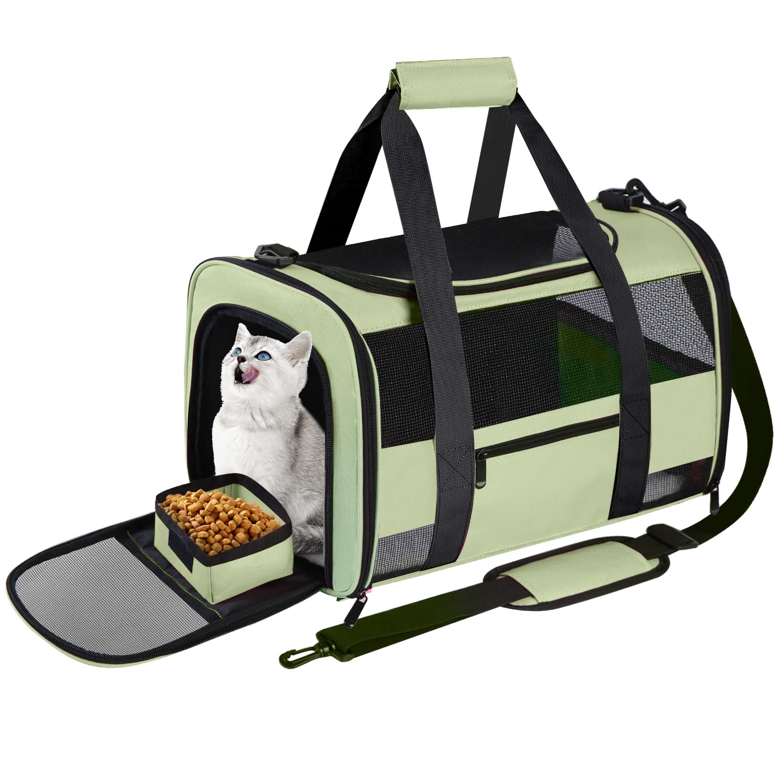 CUSSIOU transportín gato-blando-plegable-verde, cómodo para viajes.