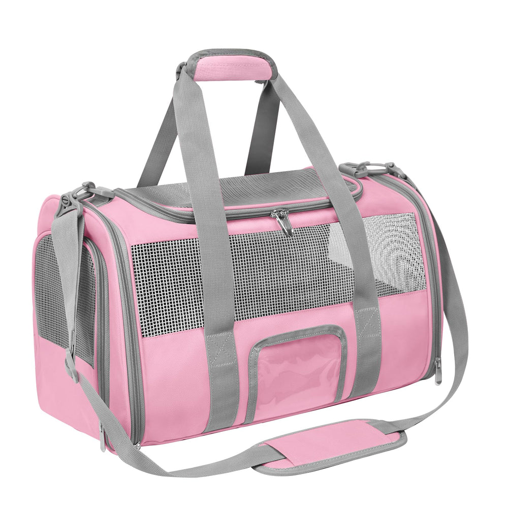 Transportín CUSSIOU para mascotas rosa gris en avión, ventilación adecuada