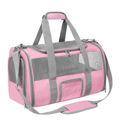 Transportín CUSSIOU para mascotas rosa gris en avión, ventilación adecuada