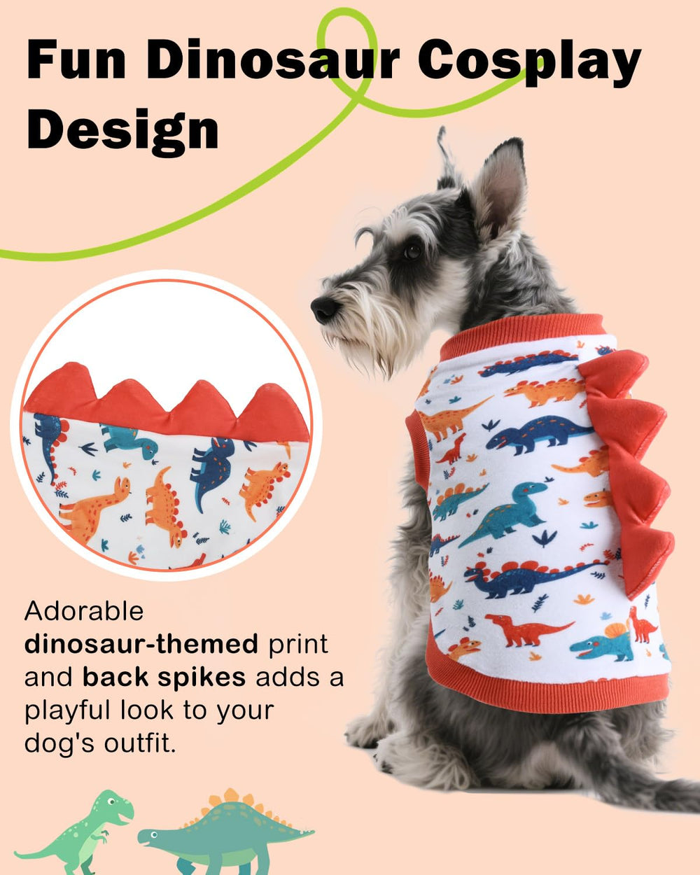 Camiseta Dinosaurio de CuteBone para perro, dorso visible para fotos divertidas.