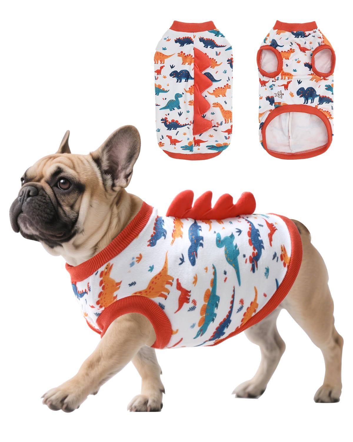 Camiseta Dinosaurio de CuteBone para perro, frente con estilo divertido y cómodo para paseos.