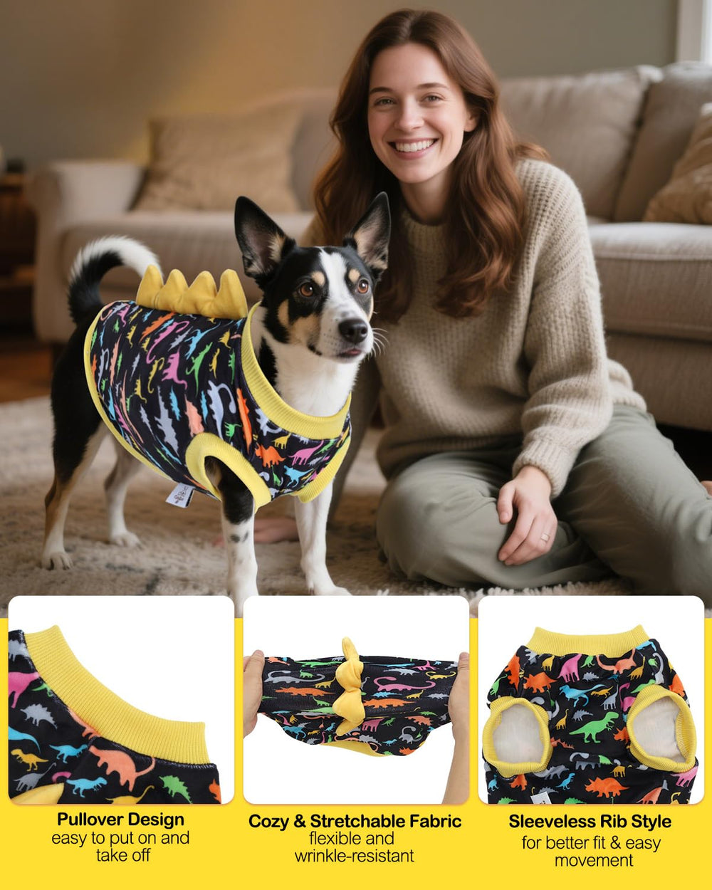 Cutebone camiseta dinosaurio para perro – tejido transpirable, comodidad durante el juego.