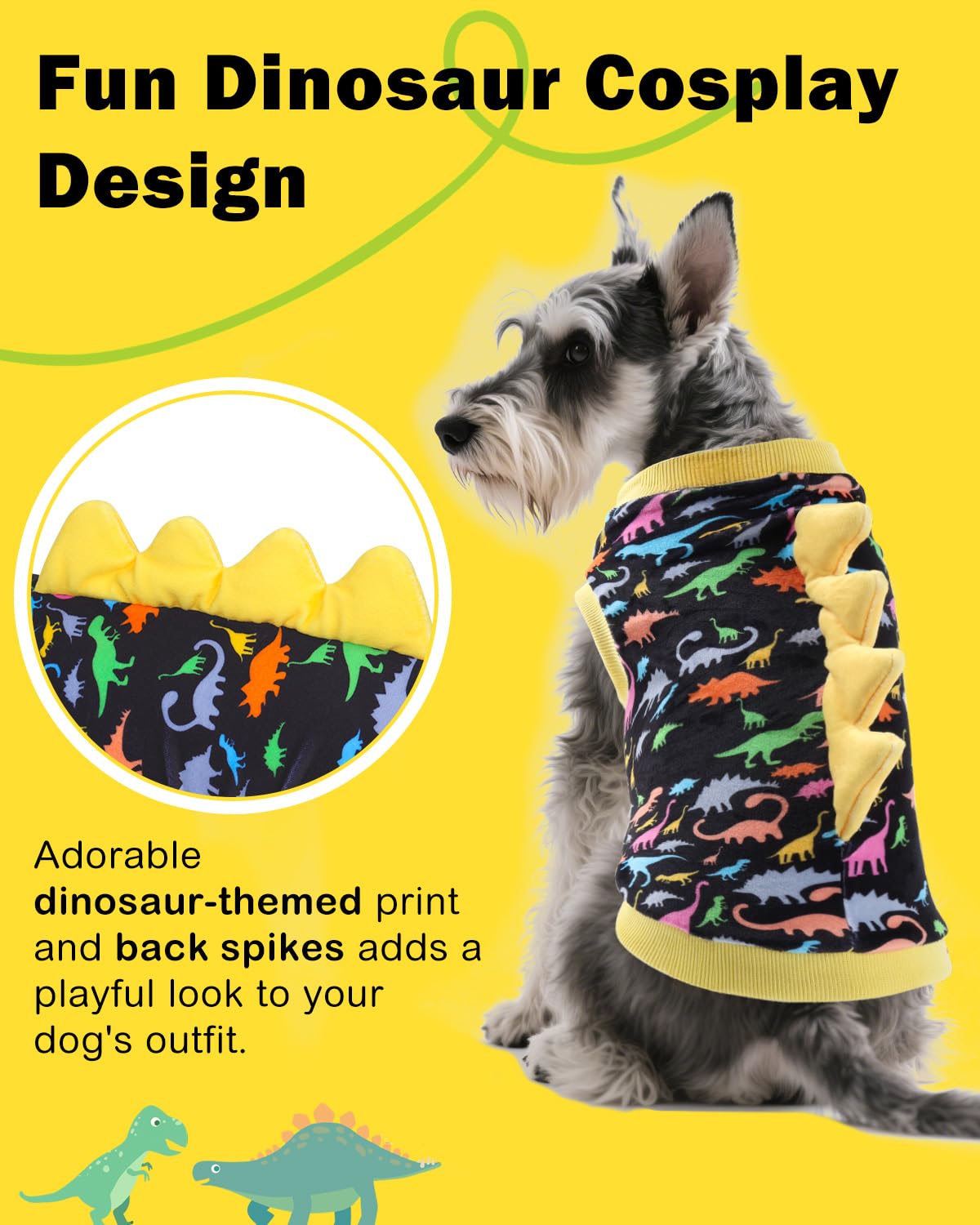 CuteBone camiseta perro dinosaurio espigas espalda, estilo divertido