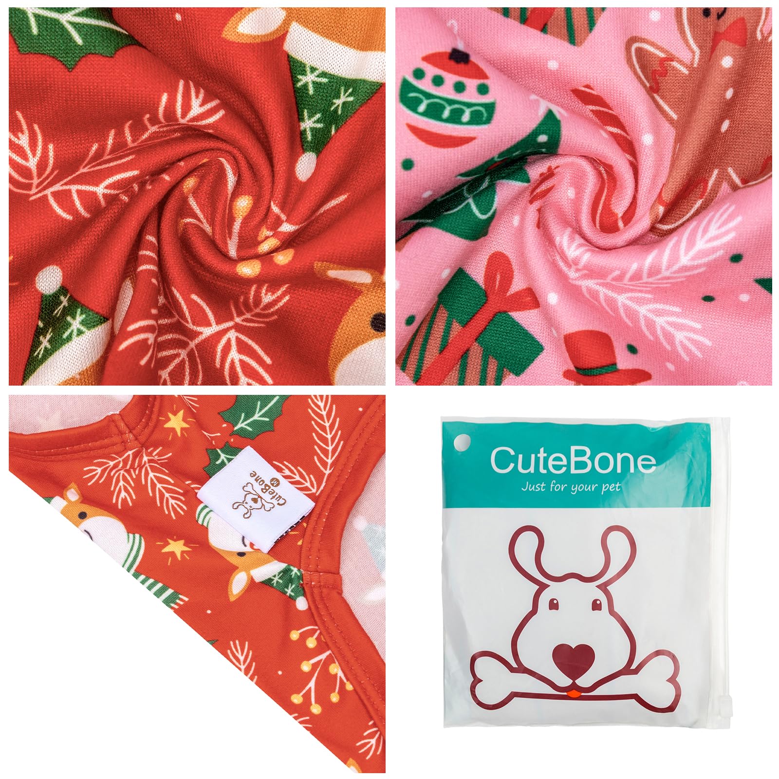 CuteBone camiseta para perro, vista trasera, diseño navideño visible.