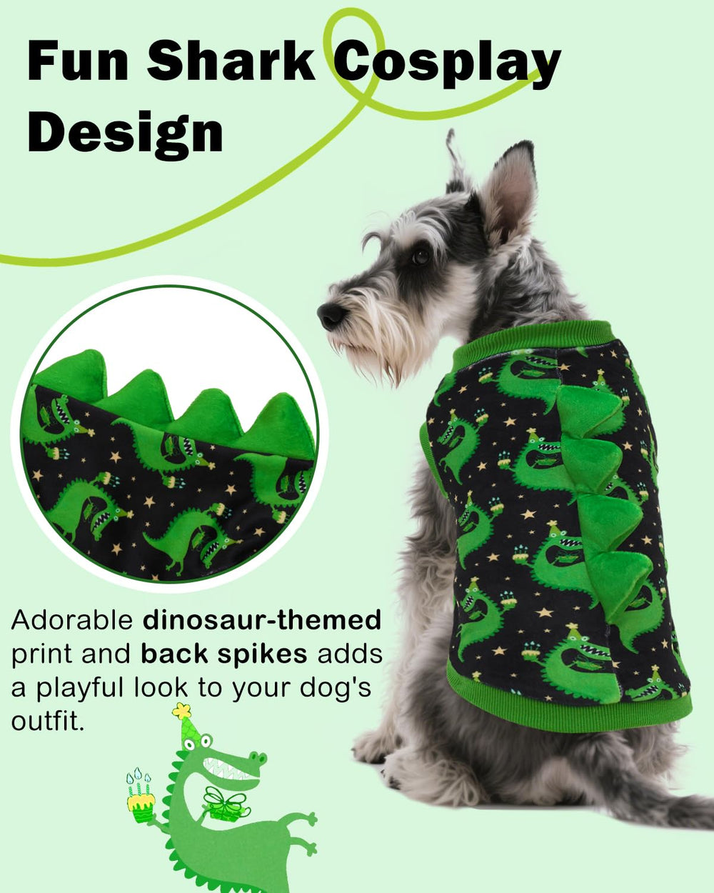 CuteBone disfraz dinosaurio para perro, espalda, libertad de movimiento durante juego.