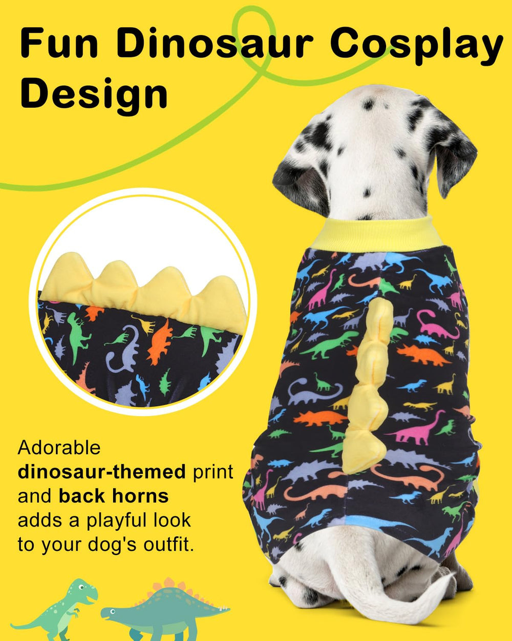 CuteBone Pijamas Dinosaurio para perro, dorso, diseño lúdico para sesiones de fotos.