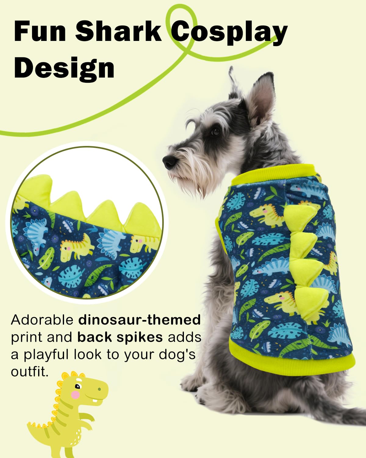CuteBone dinosaurio para perro, espalda, diseño llamativo para salidas.