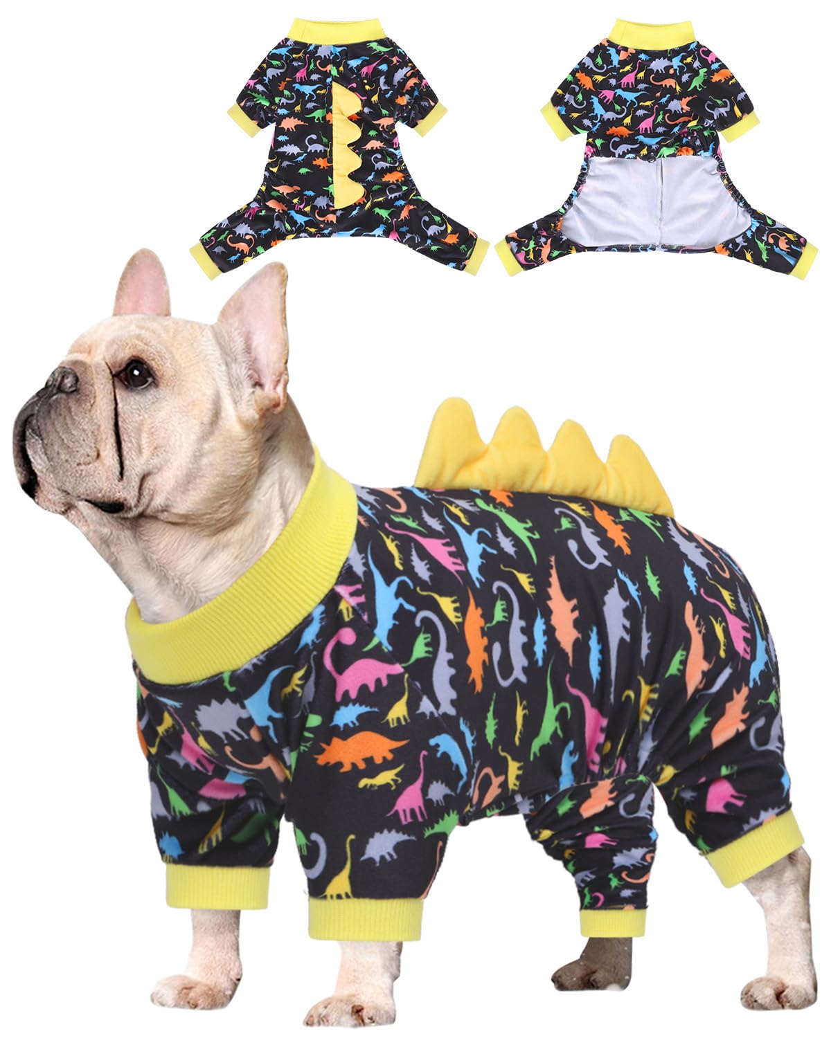 CuteBone Pijamas Dinosaurio para perro, frente, comodidad para paseos diarios.