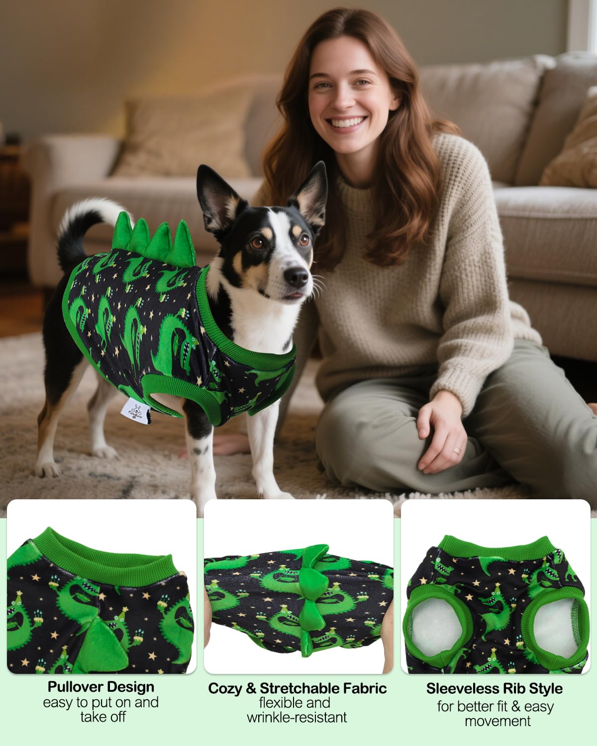 Cutebone Disfraz Dinosaurio para Perro, detalle tejido: tela suave y transpirable para mascotas activas