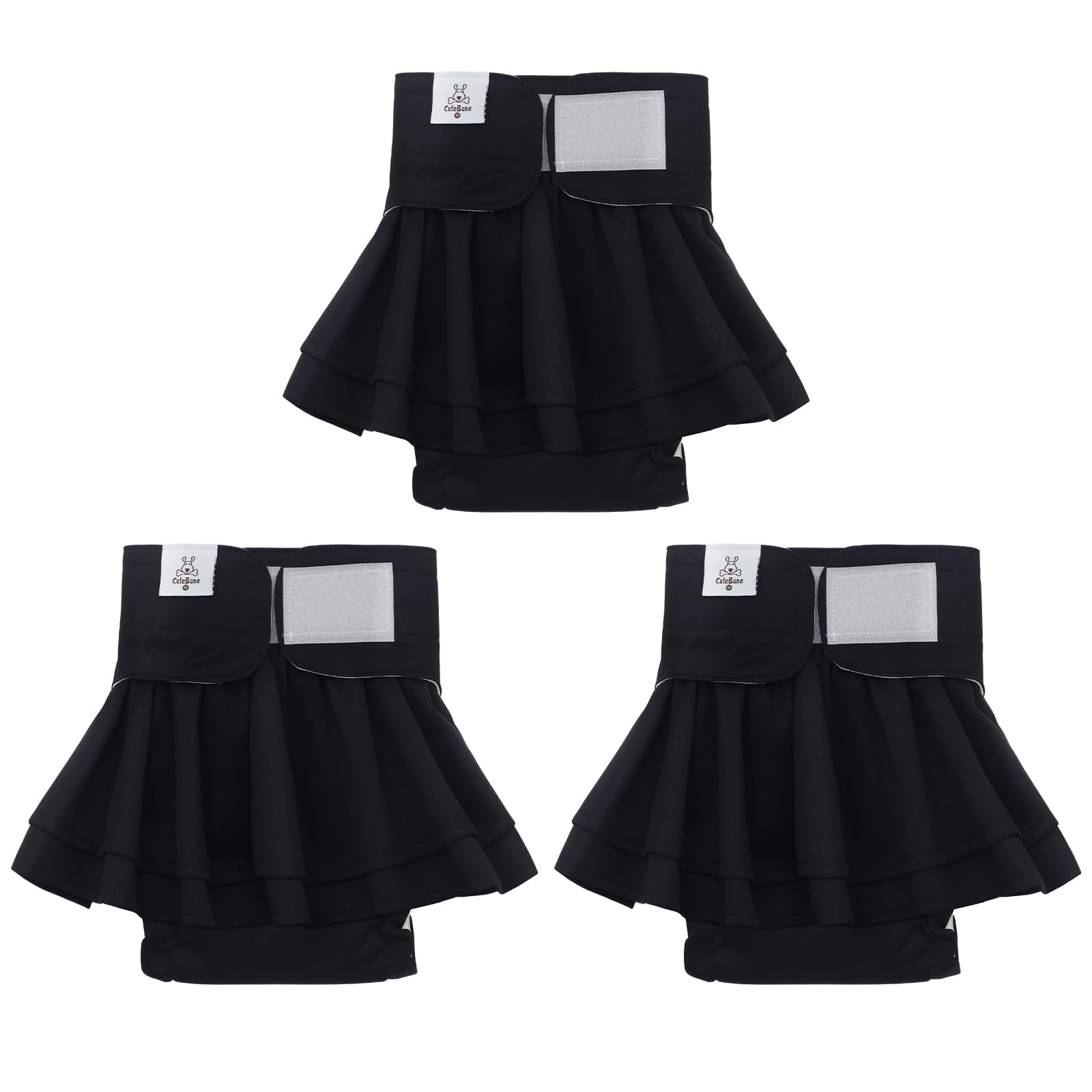 CuteBone pañales para perras con falda, set de 3, aspecto adorable y práctico.