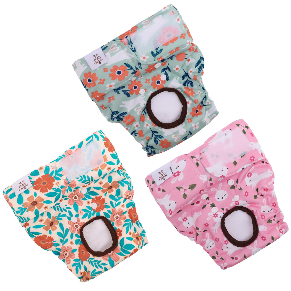 Pañales CuteBone para perra femenina, conjunto de tres, cómodo y reutilizable para diario.