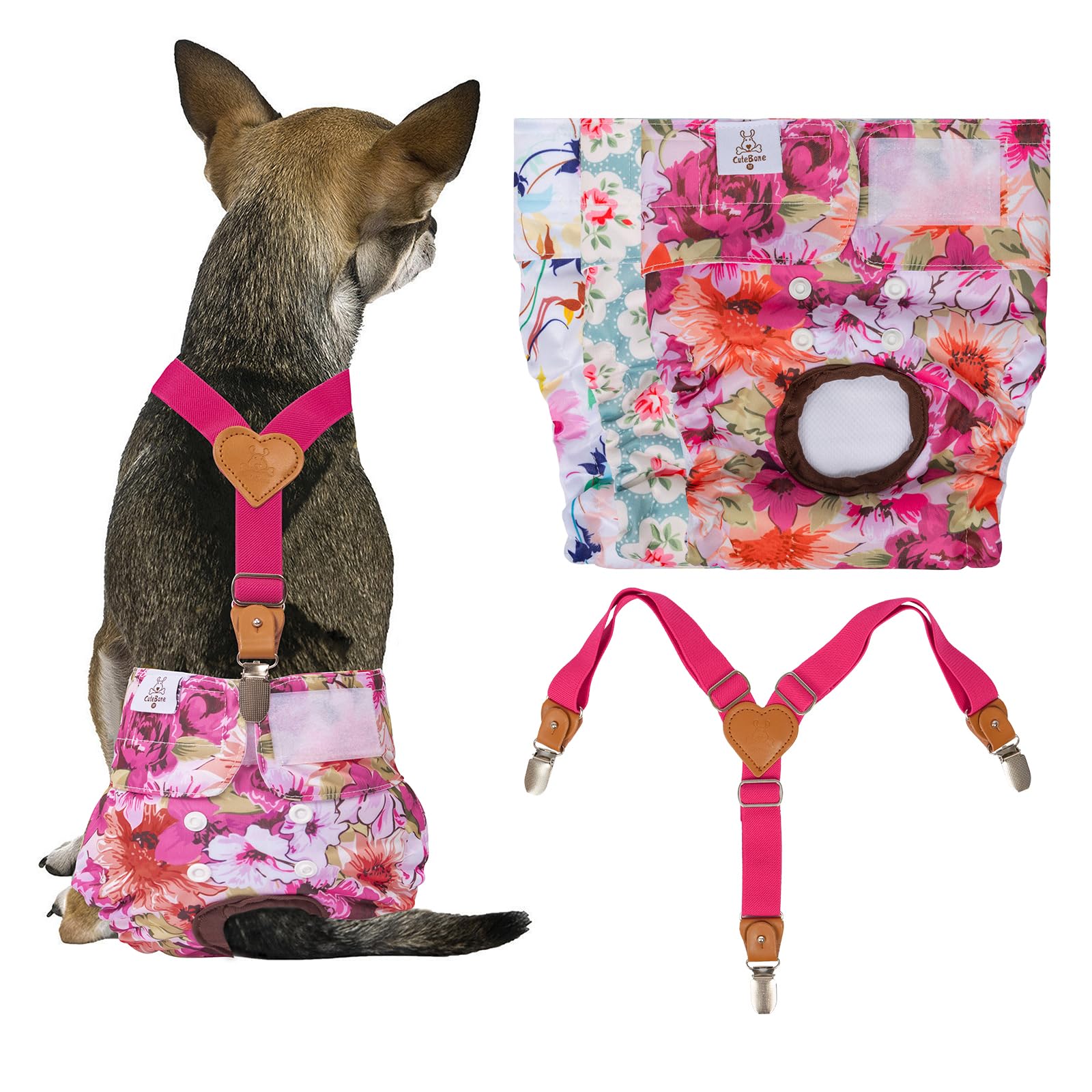 CuteBone pañales para perros con suspensor, protección durante paseos.