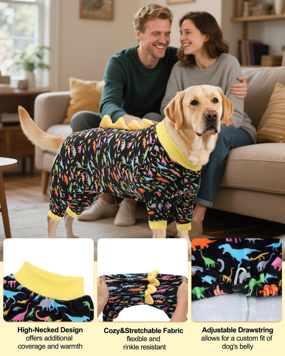 CuteBone Pijama Dinosaurio Perro: tejido suave que cuida la piel y mantiene el calor.