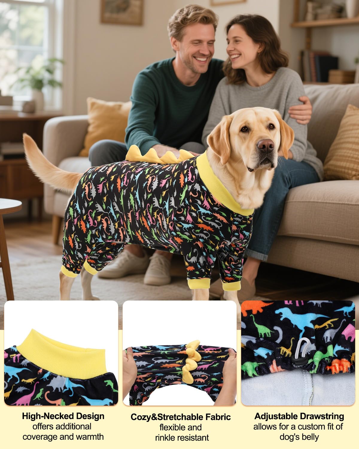 Pijama dinosaurio CuteBone para perro, cuernos en la espalda para un disfraz divertido.