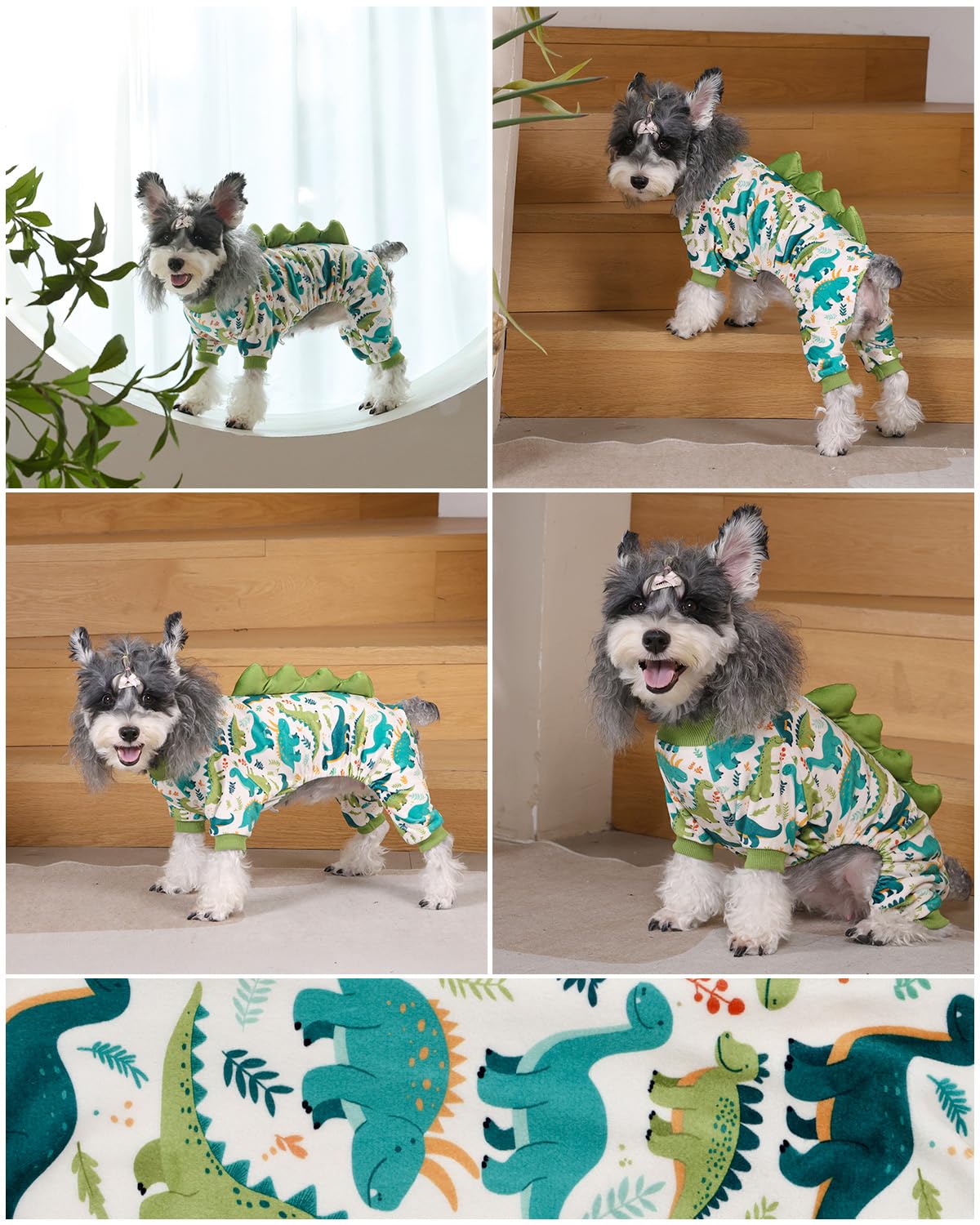 CuteBone Pijama Dinosaurio para perro, detalle espalda con ajuste cómodo.