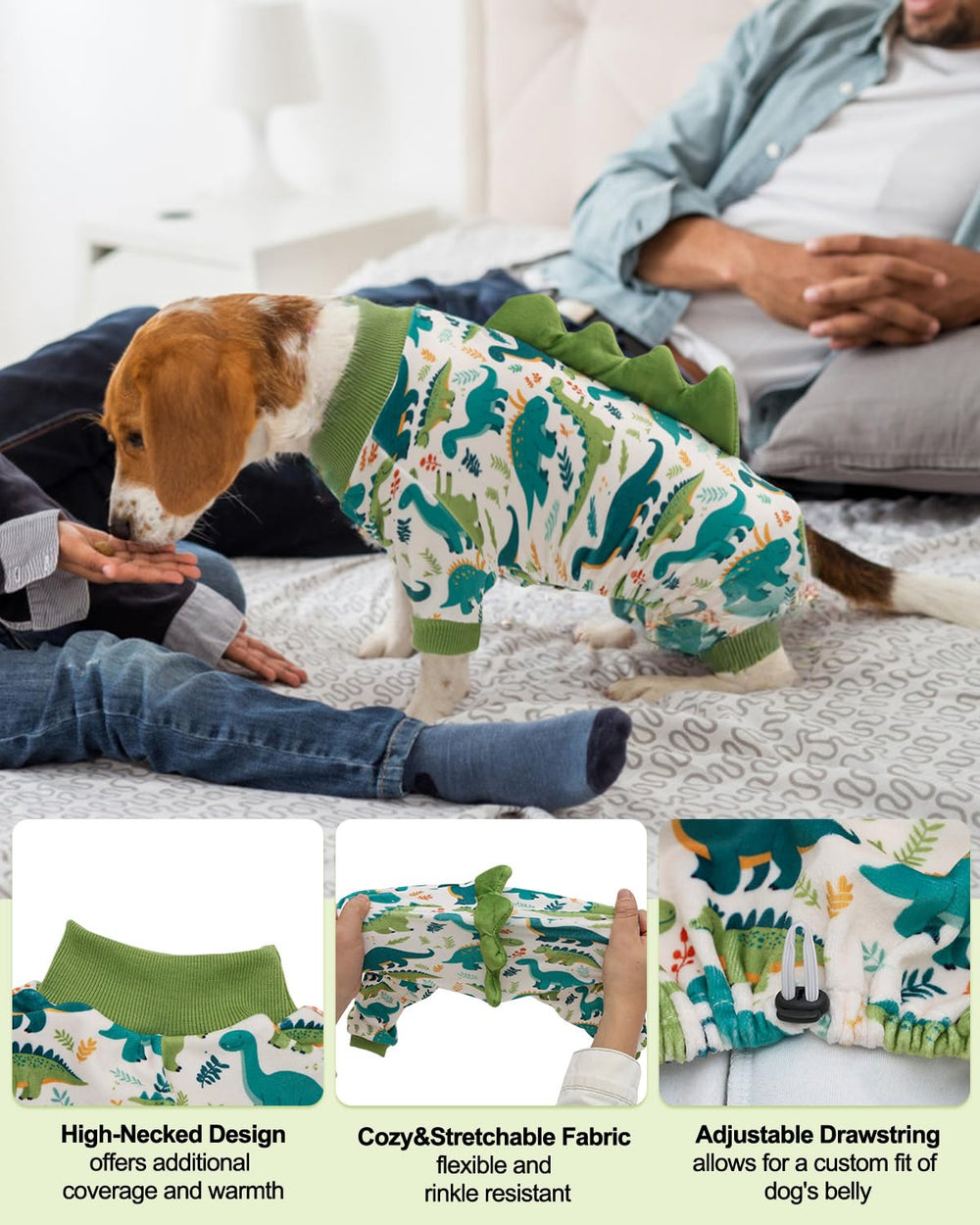 CuteBone Pijama Dinosaurio para perro, disfraz divertido para fotos.
