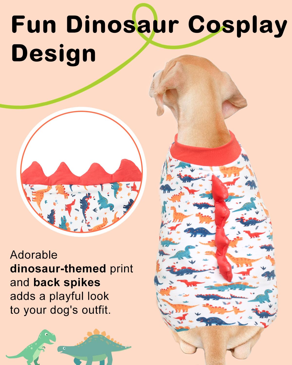 CuteBone Pijama Dinosaurio para perros, dorso con cuernos, suave y cálido.