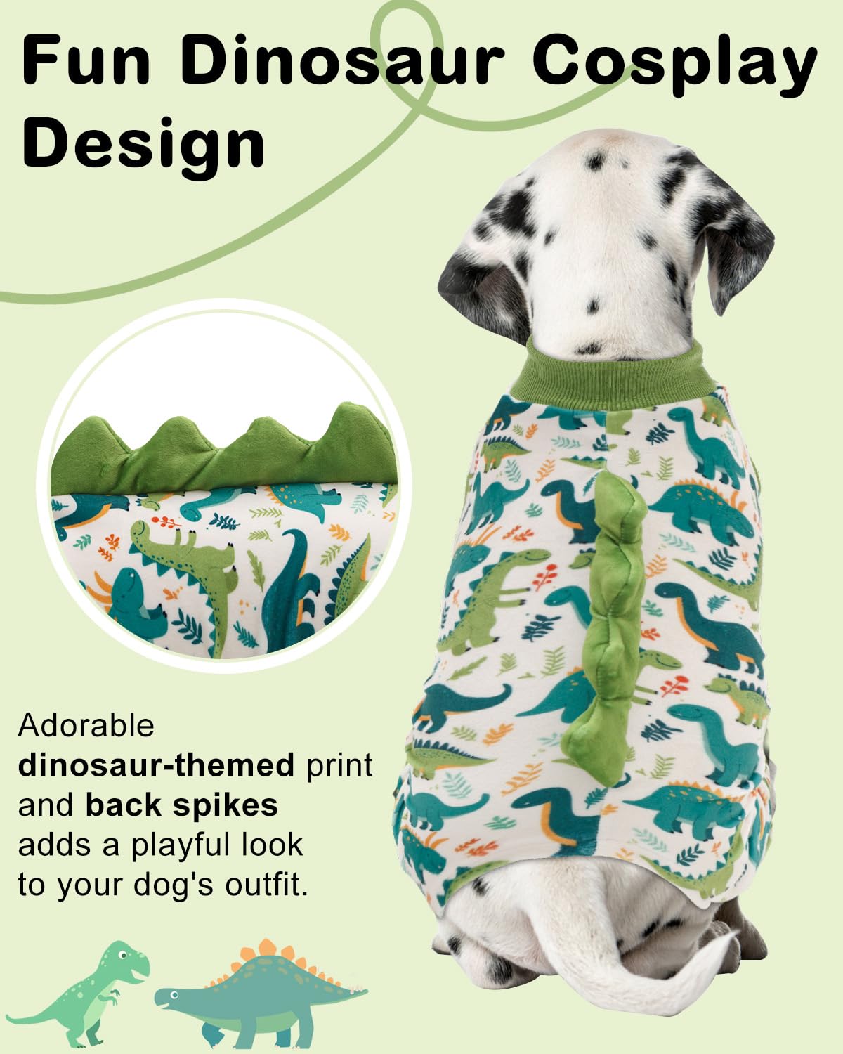 CuteBone Pijama Dinosaurio para perro, vista posterior, ajuste seguro durante juegos.