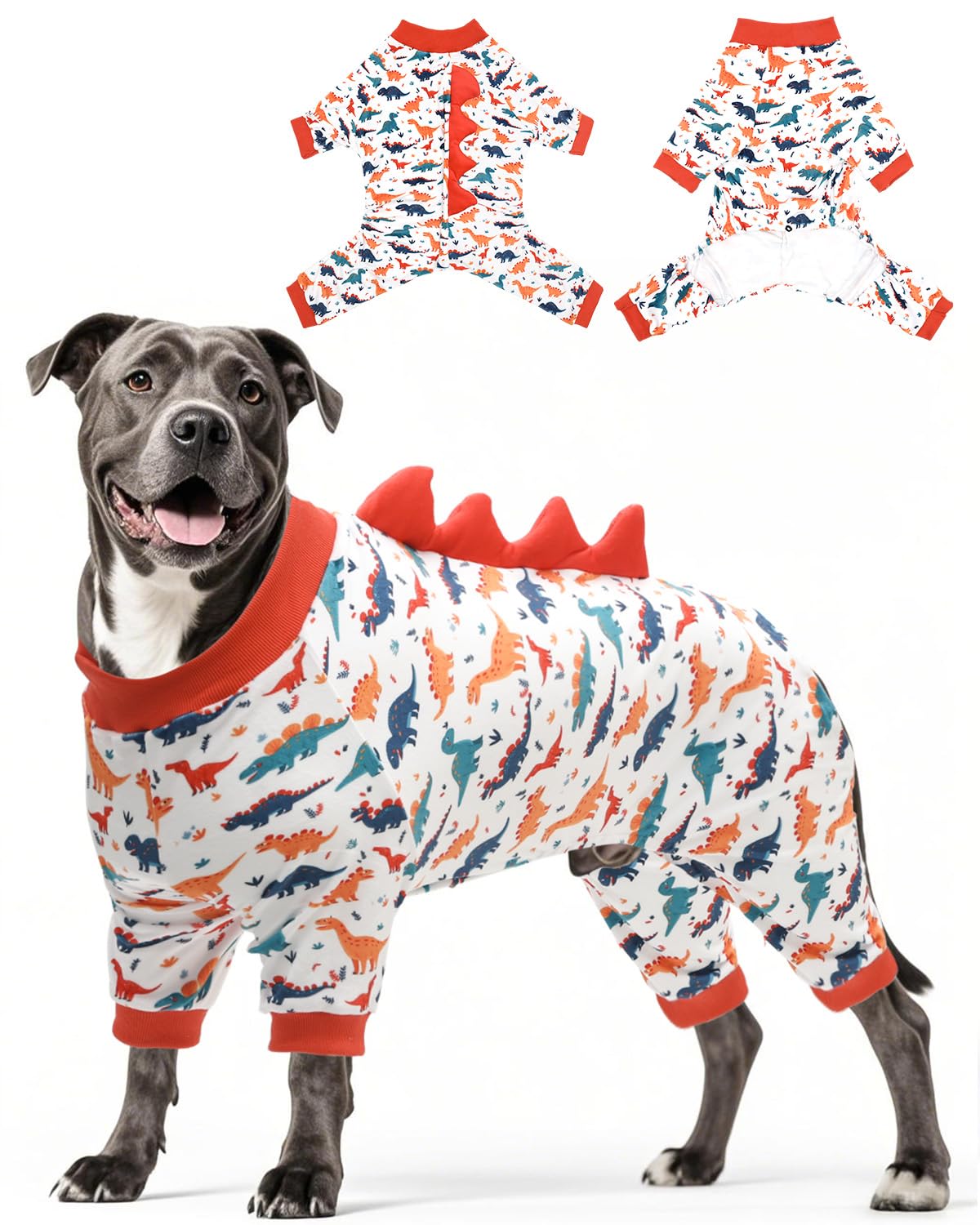 CuteBone Pijama Dinosaurio para perros, frente, cómodo para paseos diarios.