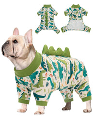 CuteBone Pijama Dinosaurio para perro, vista frontal, cómodo para paseos.