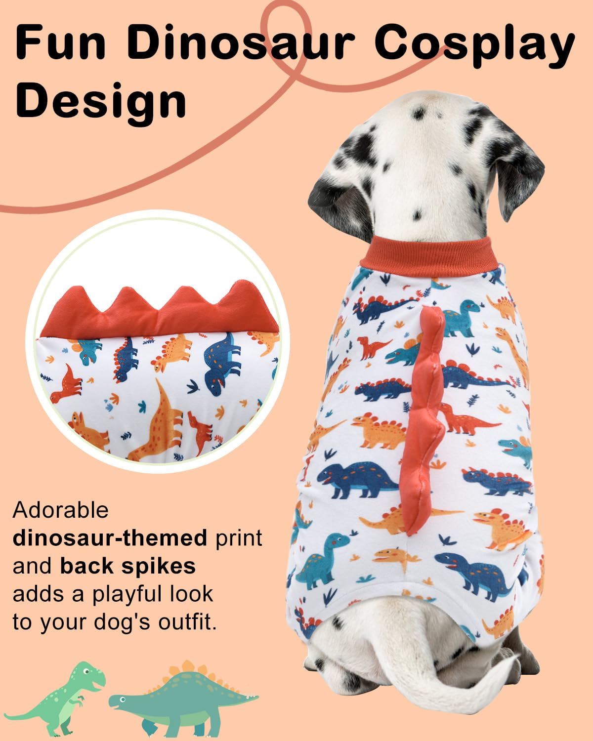 CuteBone Pijama Dinosaurio para Perro, vista lateral, movimiento cómodo.